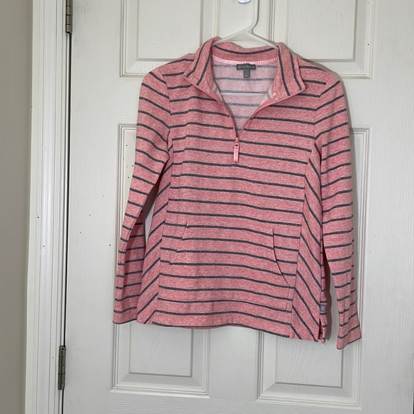 Talbots Pink & Gray Stripes Long Sleeve Zipper Top Size P - Picture 1 of 8